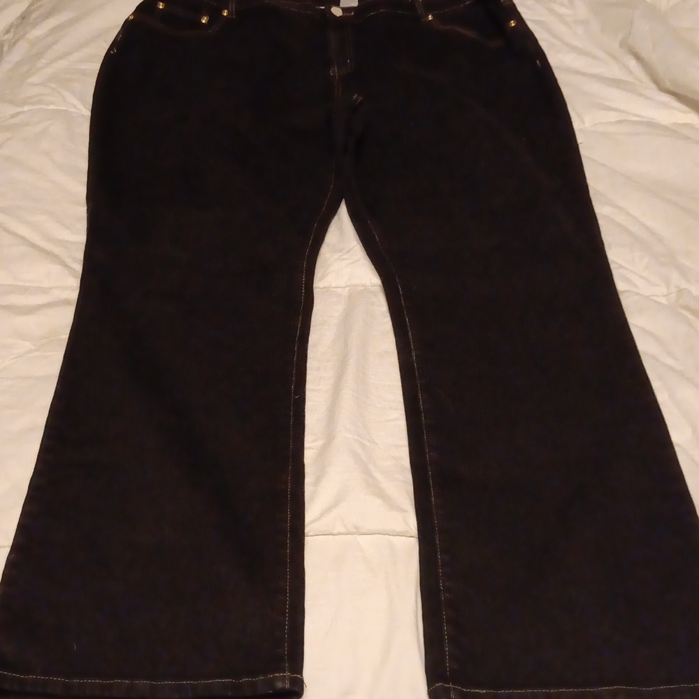 Women Dark Black Denim Jean size 22WT by DG2 Wide Bell